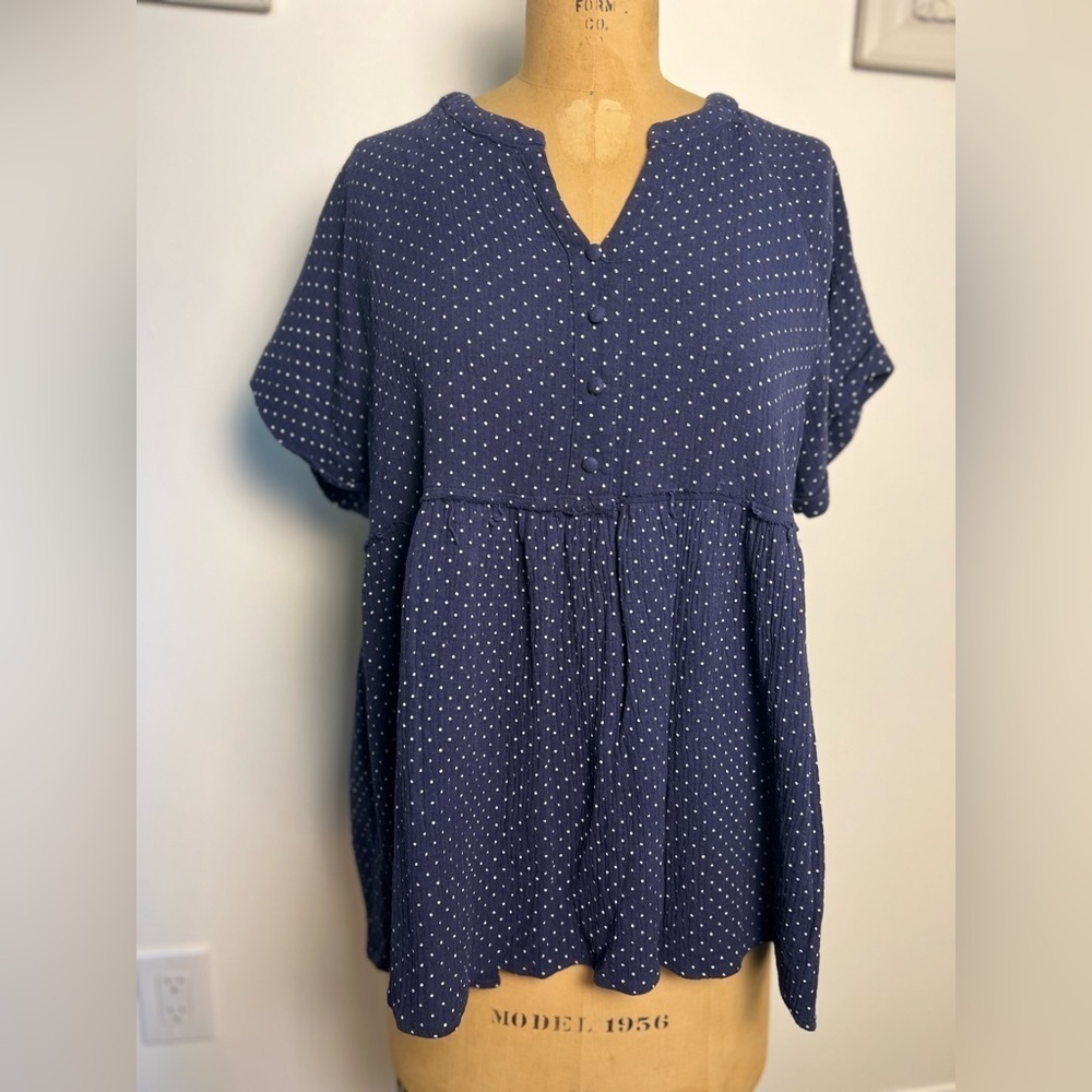 Cotton Bleu blue & white comfy short sleeve top size small